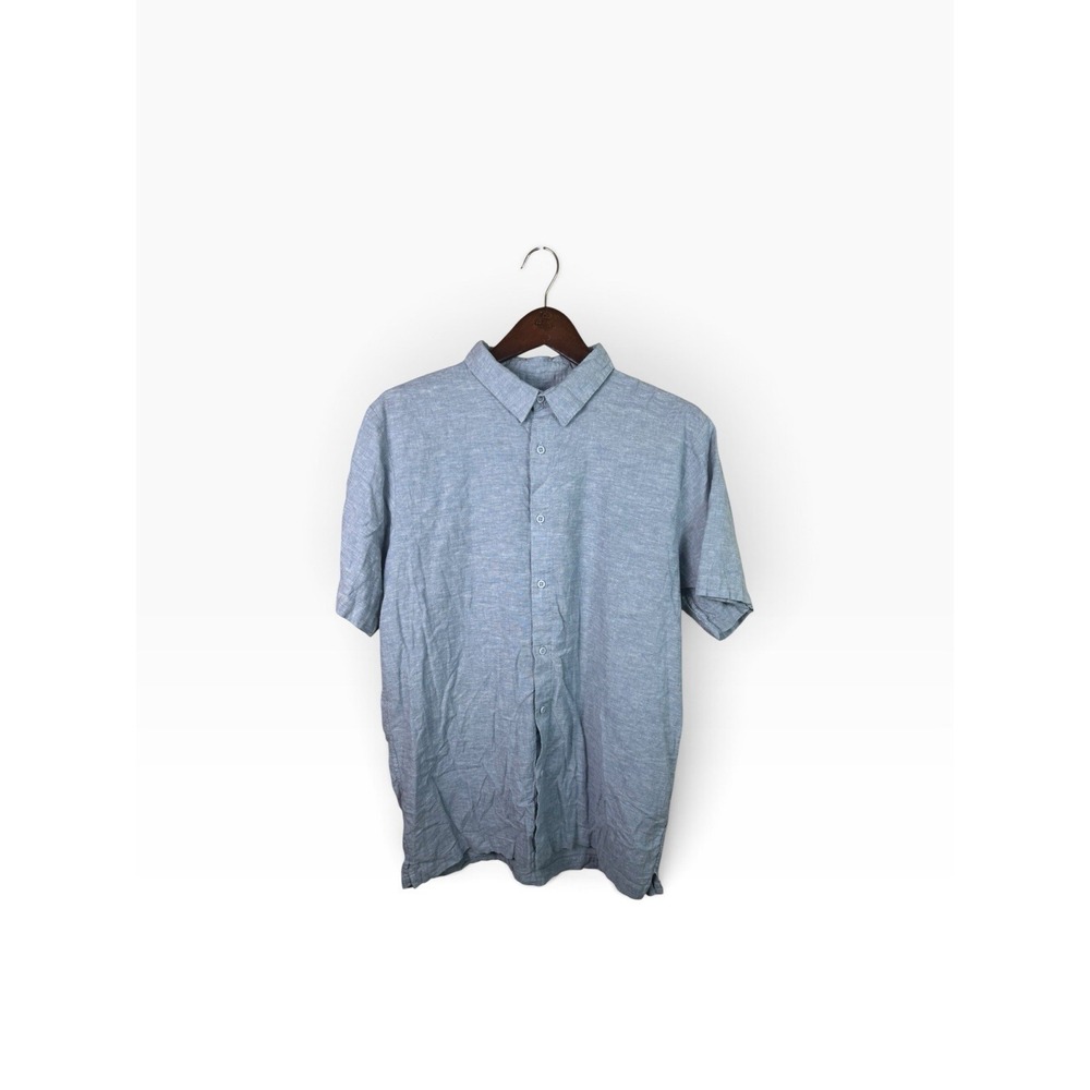 Onia Mens Blue Linen Blend Button Front Short Sleeve Casual Shirt Size XL